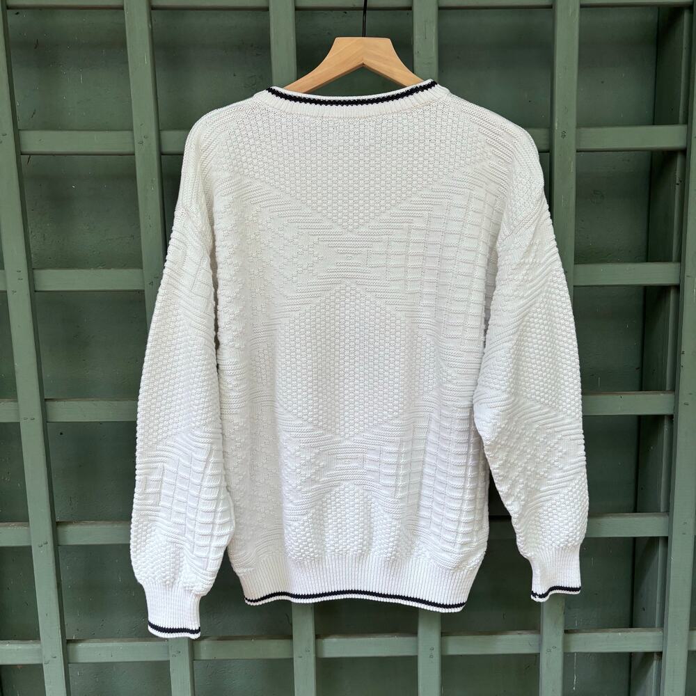 Vintage 90s Van Heusen 417 Nautical Cable Knit Sweater szM Grandpa Old Money - Picture 3 of 5
